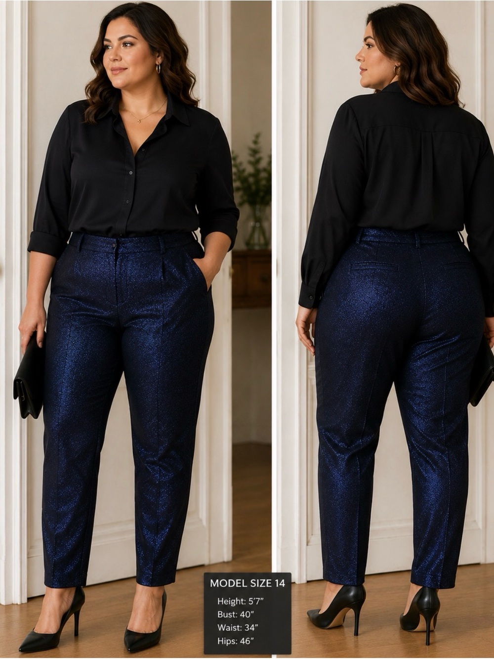 Worthington Navy Sparkle Tapered Pants